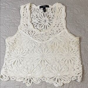 Aqua Women's Floral Crochet Tank Top - Cream EUC